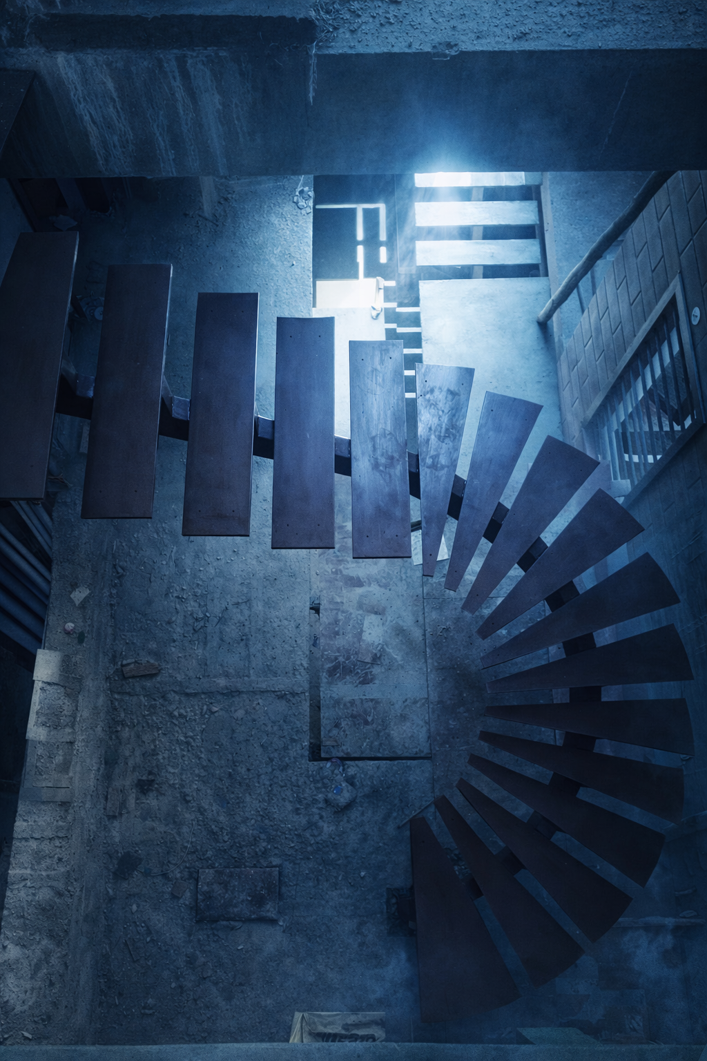 Steel staircase fabrication work in progress for load-bearing structure